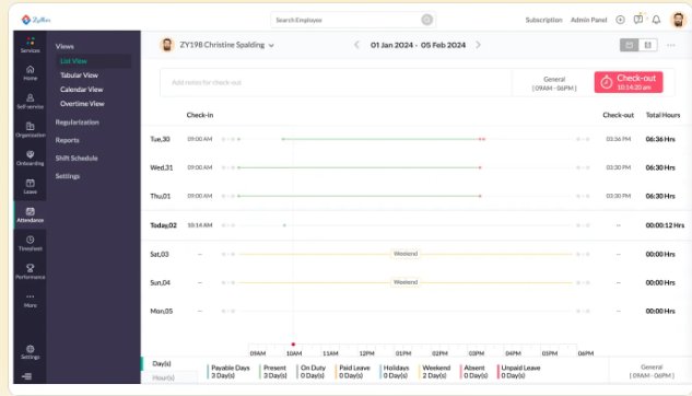 Zoho People screen: hr without spreadsheets